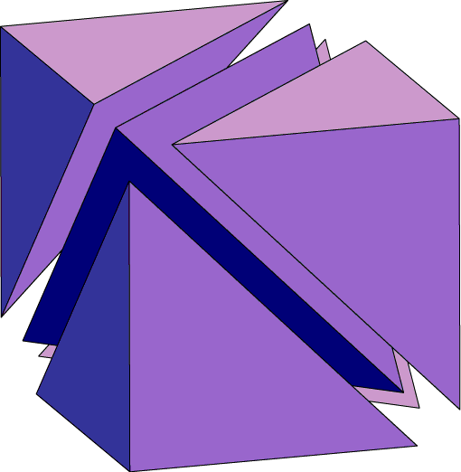 Five tetrahedrons making a cube