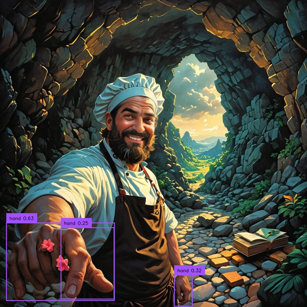 Generated chef illustration with detection boxes around hands.